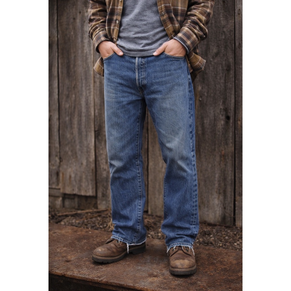 Vintage Levi's 505 Men's Wash Straight Leg Denim Jeans Thrashed Hem‎ Sz 38x30